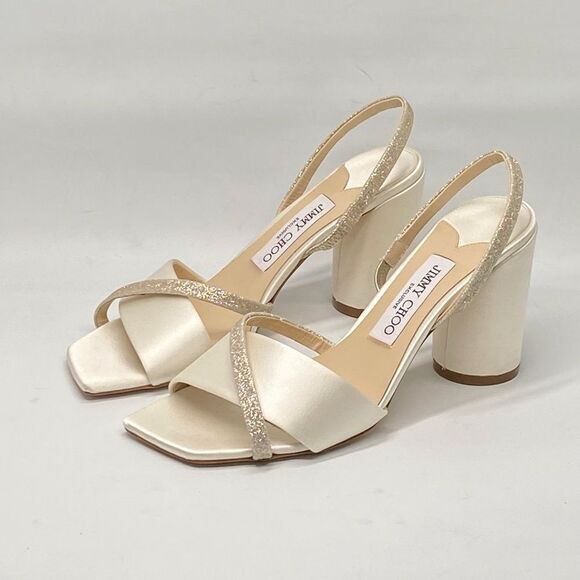 Jimmy Choo Plum Satin & Glitter Slingback Sandals size 37.5 - Picture 5 of 11